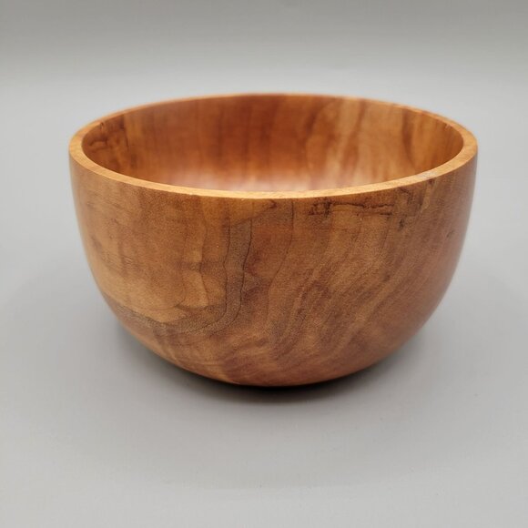 Handcrafted Cherry Wood Bowl Polished Smooth Deep Boho Decor - Picture 2 of 7